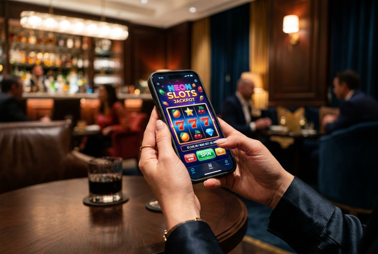A modern smartphone displaying a colorful and high-quality online casino gaming interface.