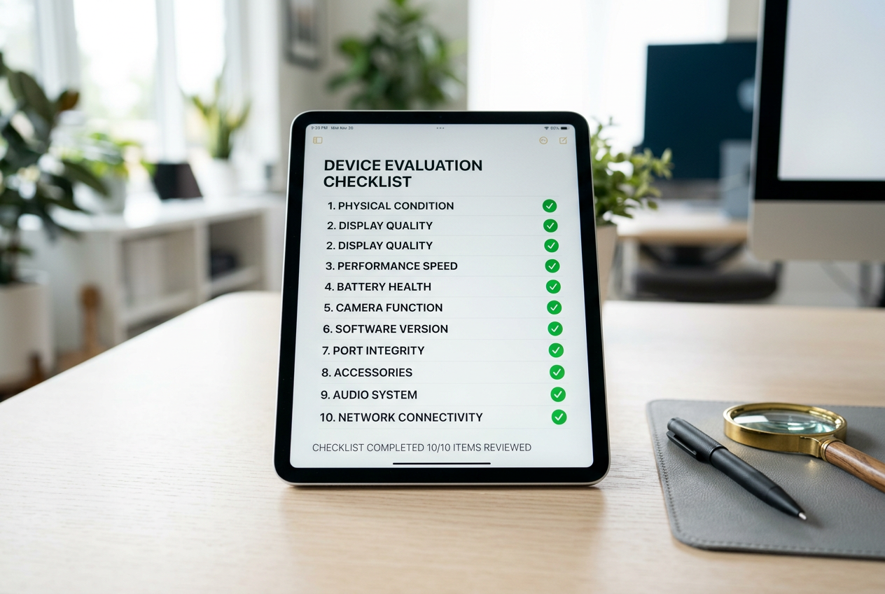 A professional checklist and a magnifying glass on a modern desk, representing a rigorous review process.