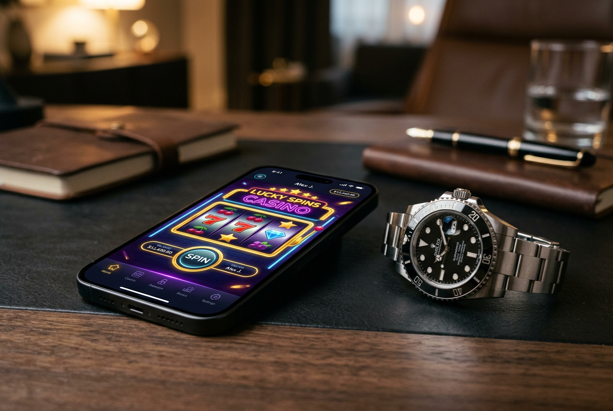 A smartphone displaying a colorful online casino game app.